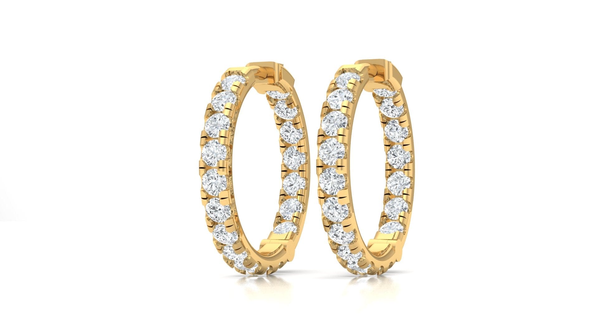 Earrings Yellow Gold / 14K Inside Outside Medium Diamond Hoop Earrings Lab Grown