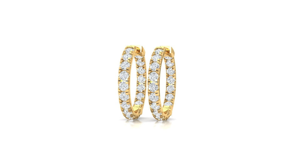 Earrings Yellow Gold / 14K Inside Outside Small Diamond Hoop Earrings Lab Grown