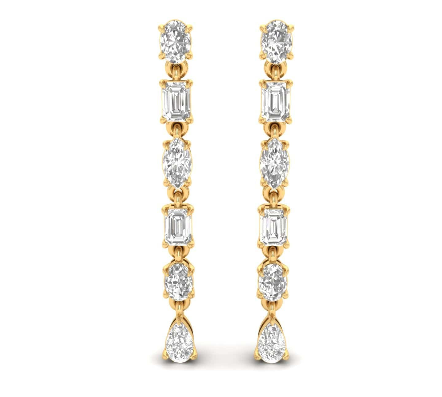 Earrings Yellow Gold / 14K Multi-Diamond Dangle Earrings, Lab Grown