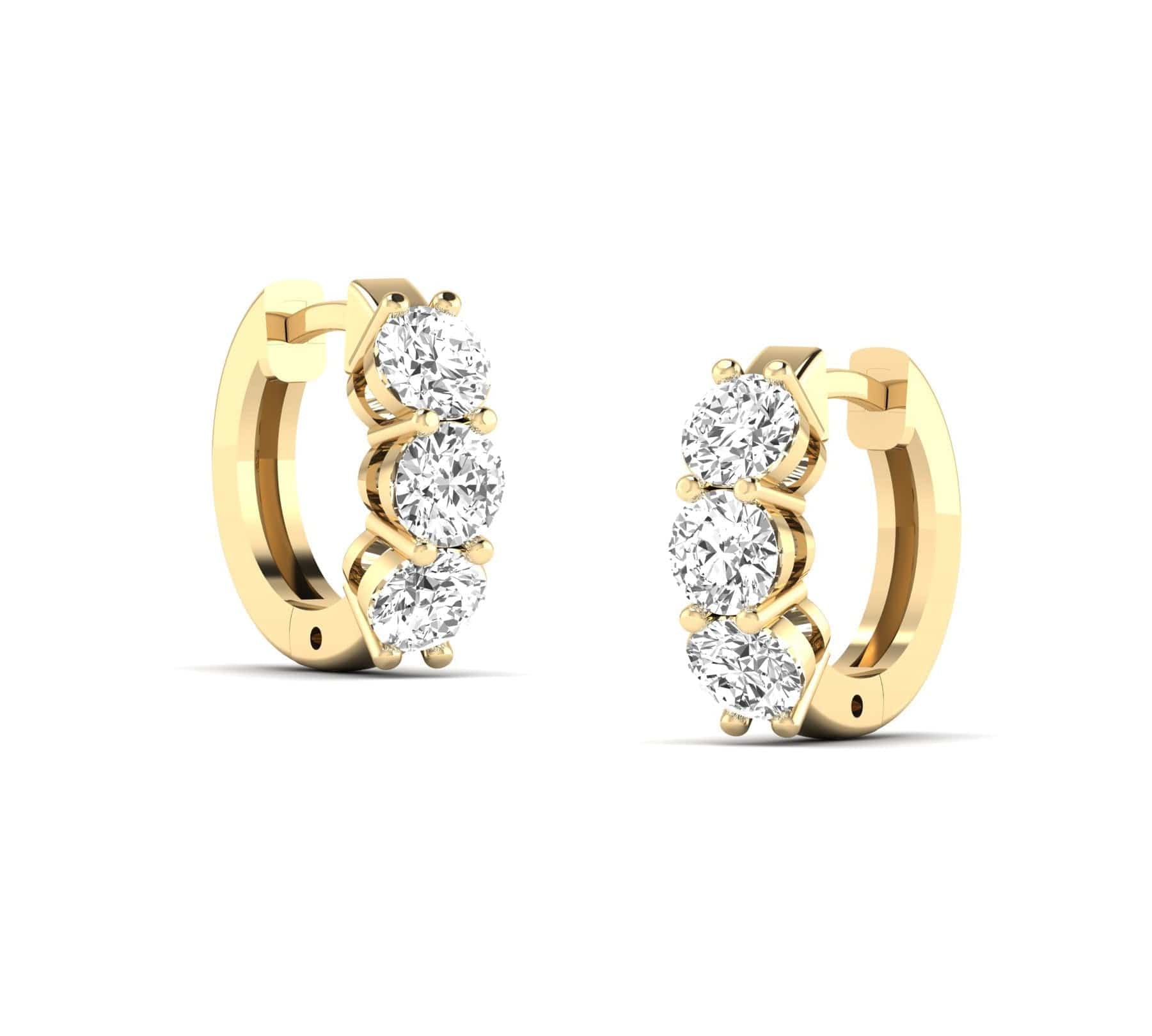 Earrings Yellow Gold 14K or 18K Gold East West Round Diamond Huggie Hoop Earrings, lab grown
