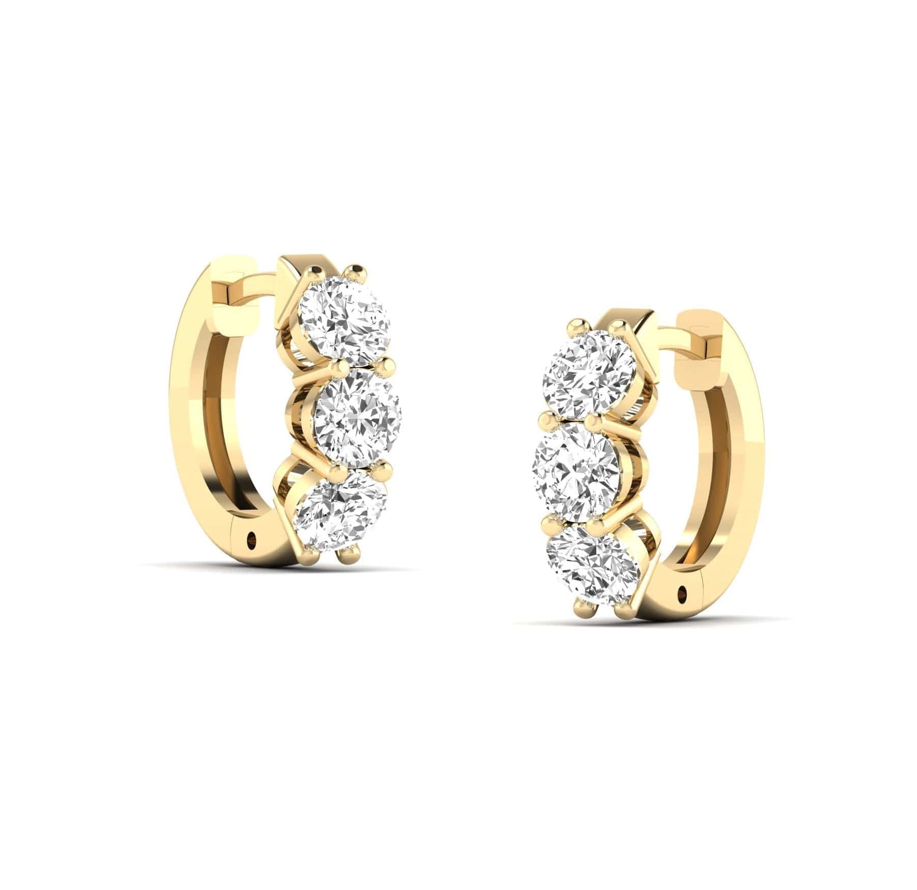 Earrings Yellow Gold 14K or 18K Gold East West Round Diamond Huggie Hoop Earrings, lab grown