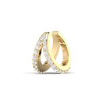 Earrings Yellow Gold 14K or 18K Gold Two Hoop Pave Diamond Cuff Earring, lab grown