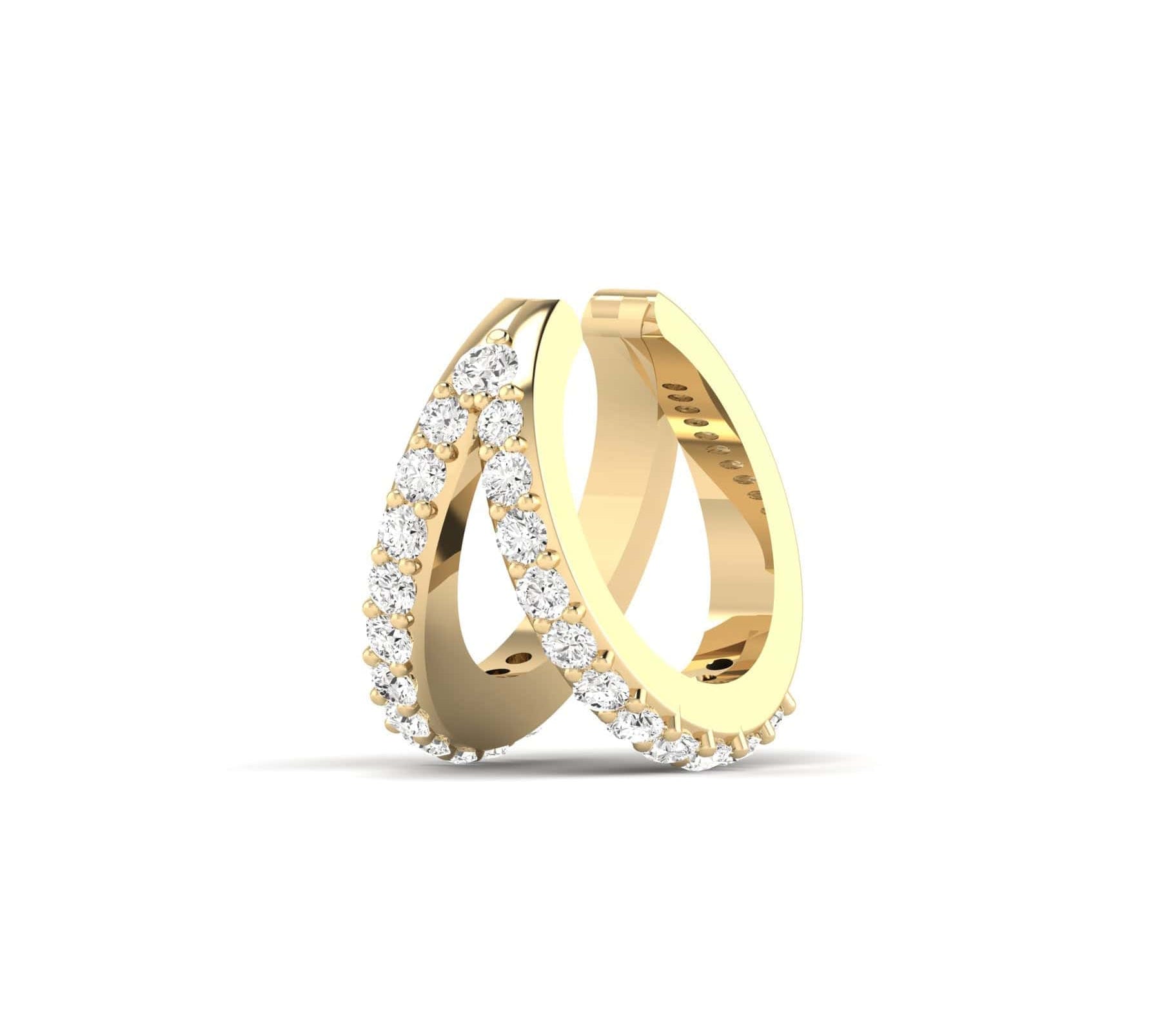 Earrings Yellow Gold 14K or 18K Gold Two Hoop Pave Diamond Cuff Earring, lab grown
