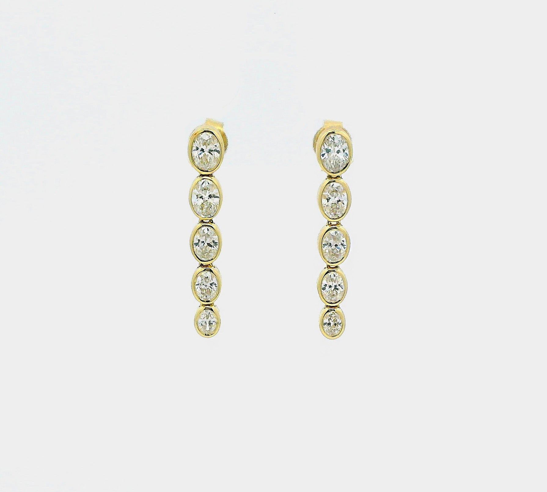 Earrings Yellow Gold / 14K Oval Diamond Bezel Set Drop Earrings, Lab Grown