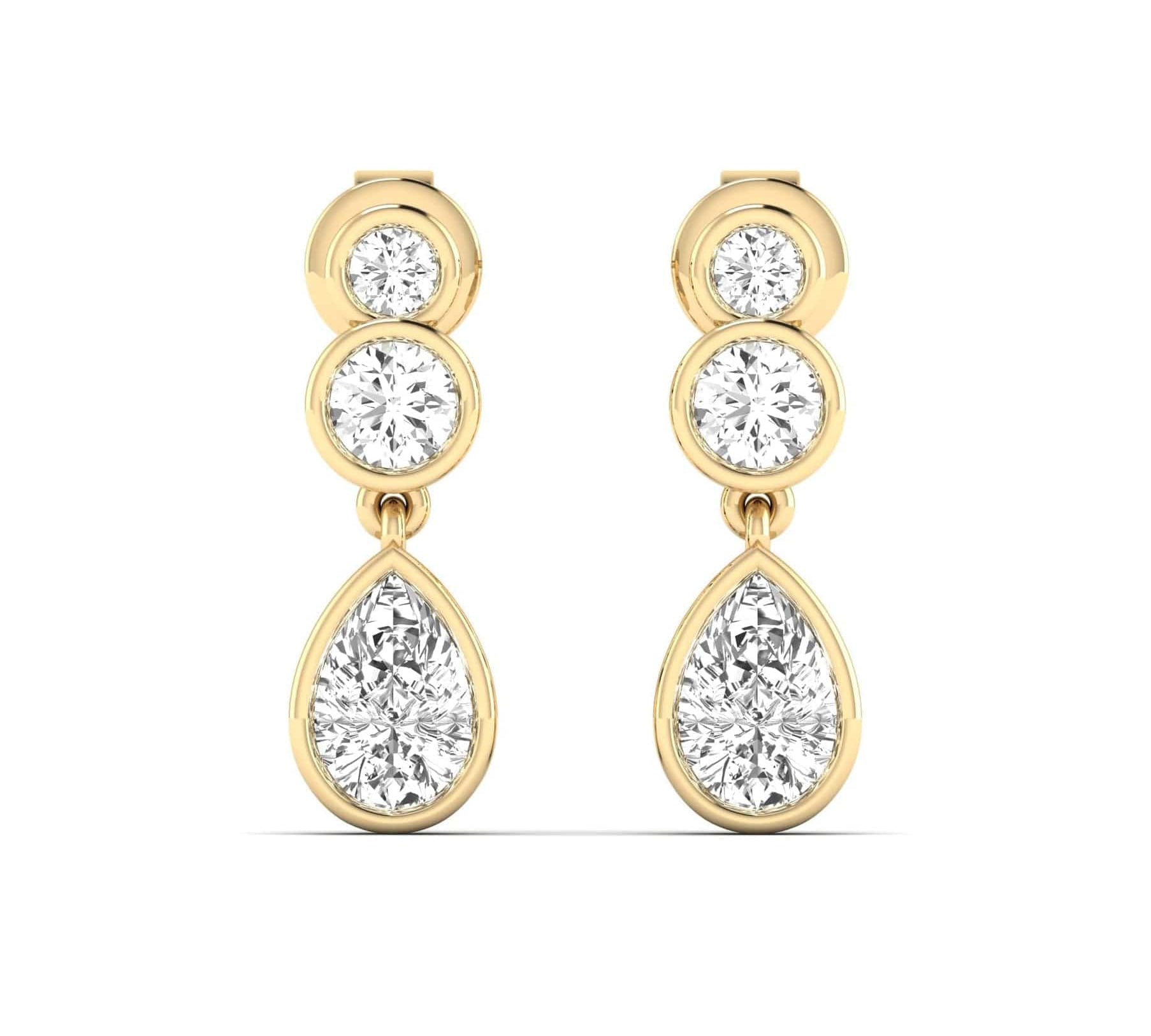 Earrings Yellow Gold / 14K Trio Pear Diamond Bezel Set Drop Earrings, Lab Grown