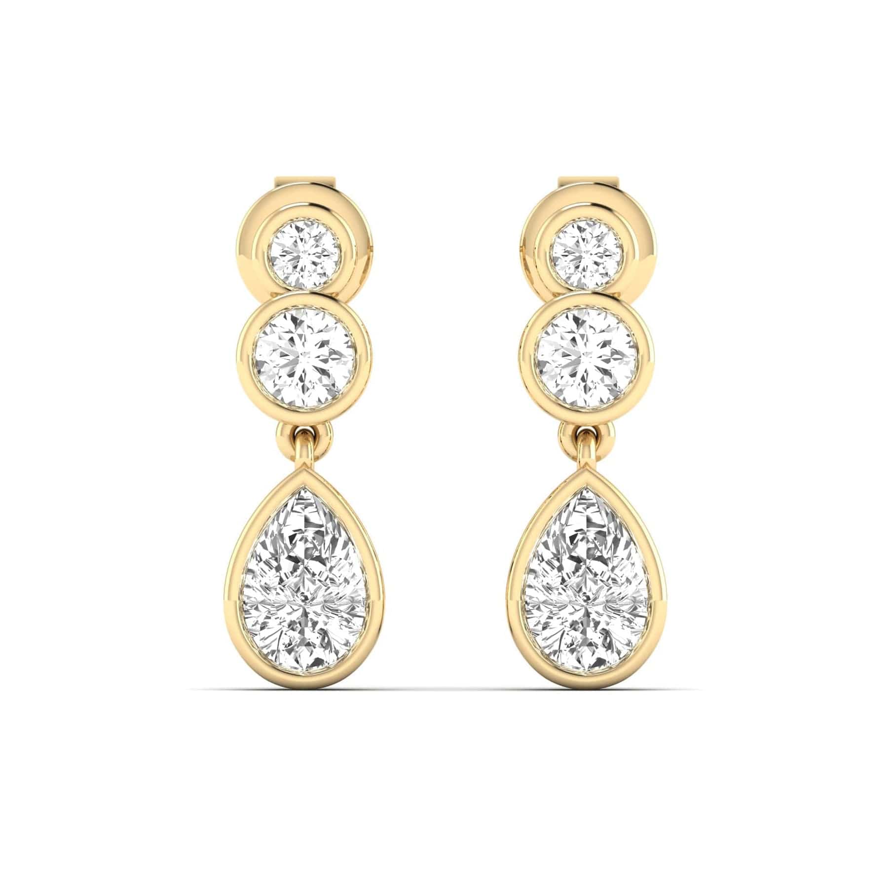 Earrings Yellow Gold / 14K Trio Pear Diamond Bezel Set Drop Earrings, Lab Grown