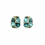 Earrings Yellow Gold 18K Blue Topaz, London Blue Topaz, Blue Sapphire and Diamond Drop Earrings