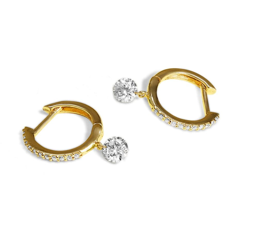 Earrings Yellow Gold 18K Gold Drilled Diamond Huggie Hoops Earrings