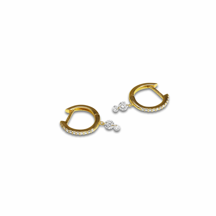 Earrings Yellow Gold 18K Gold Drilled Double Diamond Huggie Hoops Earrings