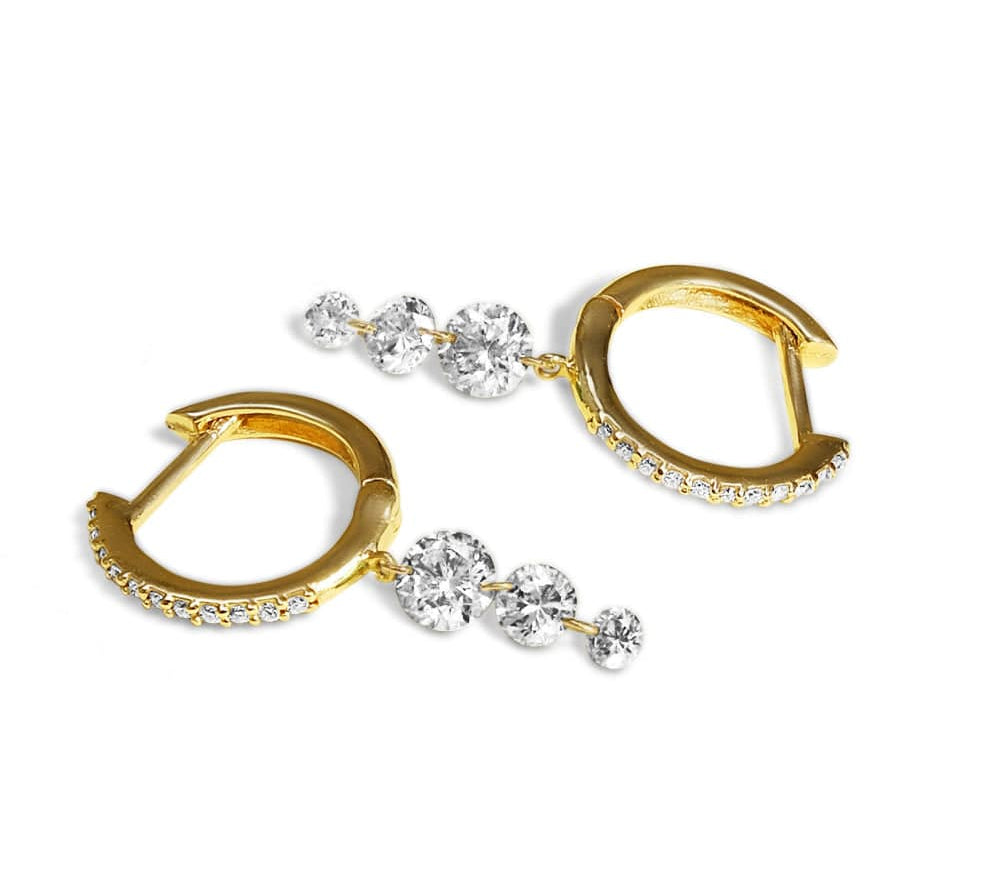 Earrings Yellow Gold 18K Gold Drilled Triple Diamond Huggie Hoops Earrings