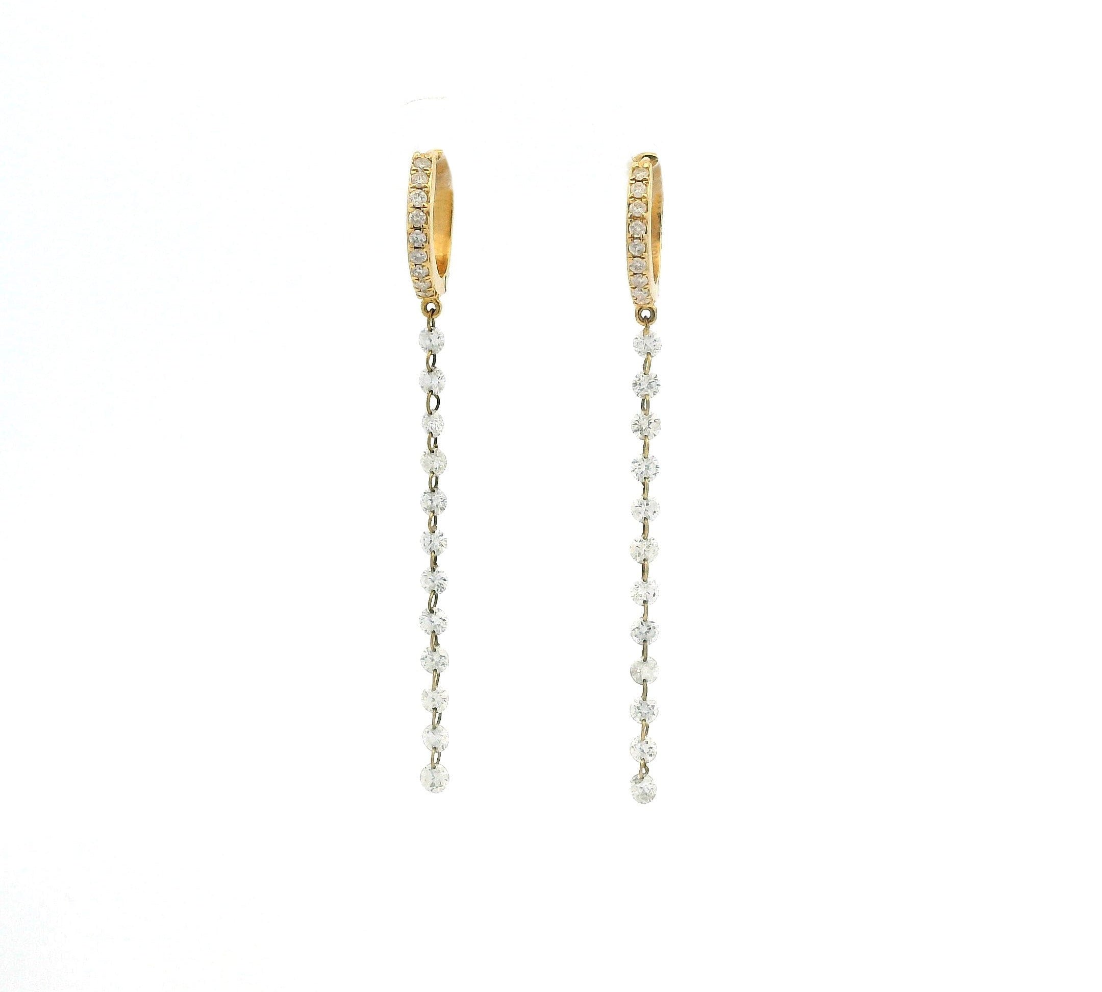 Earrings Yellow Gold 18K Gold Invisible Set Laser Drilled Drop Diamond Huggie Hoops Earrings