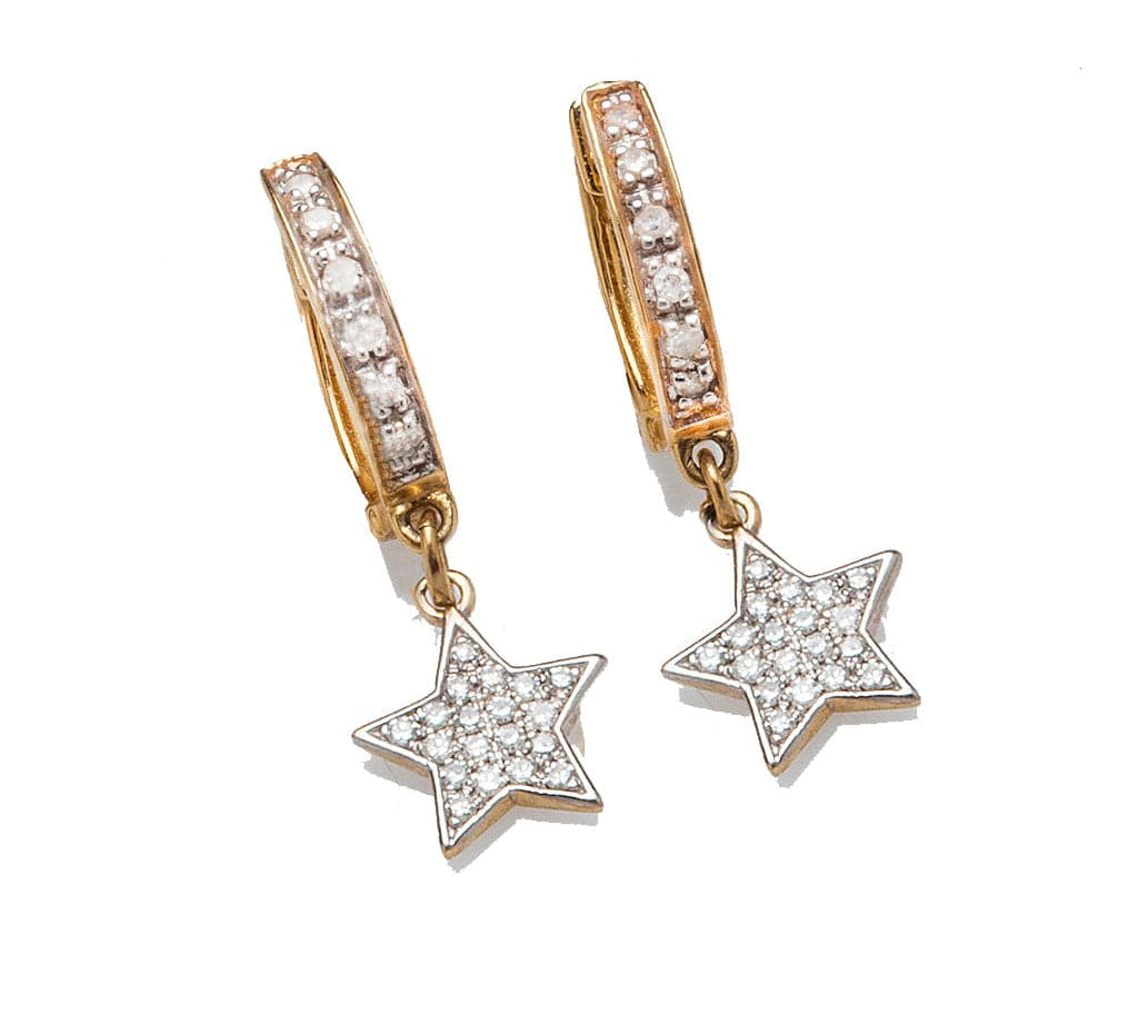 Earrings Yellow Gold Diamond Hoop Earrings with Diamond & Gold Stars