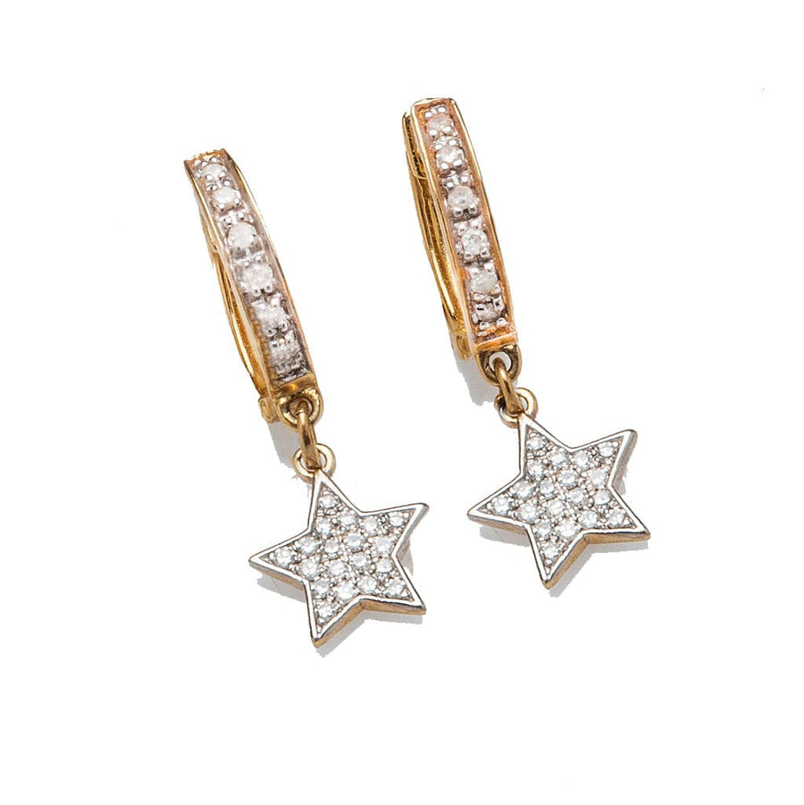 Earrings Yellow Gold Diamond Hoop Earrings with Diamond & Gold Stars