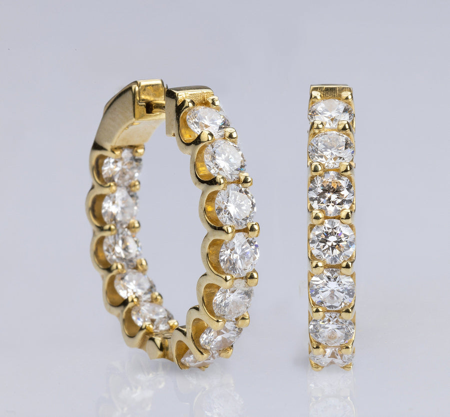 Earrings Yellow Gold Diamond Inside-Outside Hoop Earrings, Large, Lab Grown