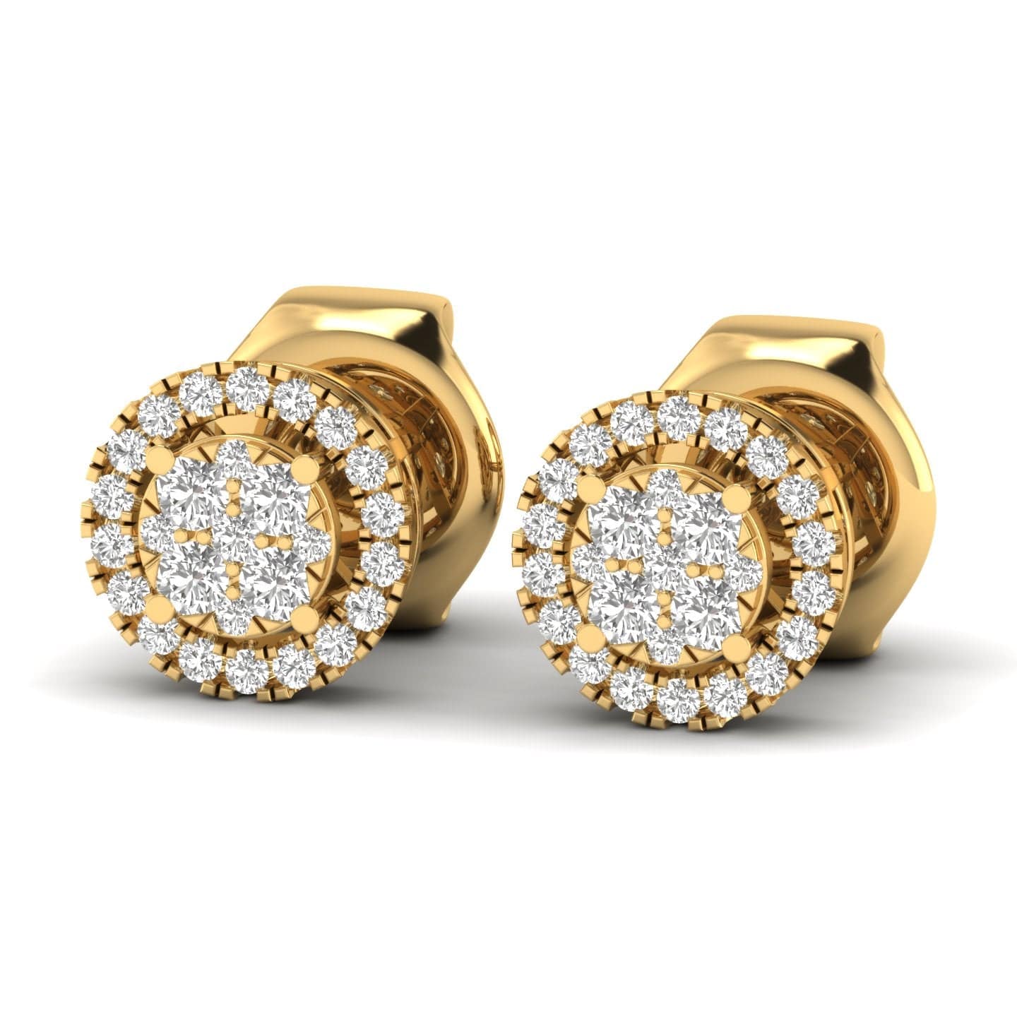 Earrings Yellow Gold Halo Diamond Stud Earrings Lab Grown