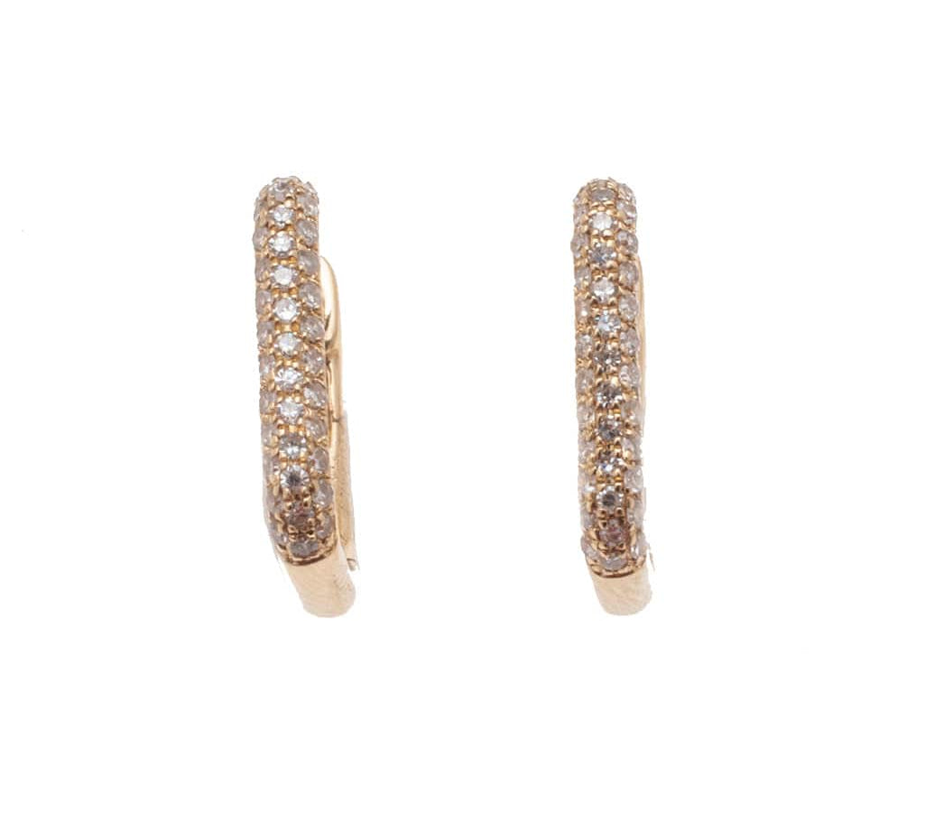 Earrings Yellow Gold Rectangle Micro-Pave Diamond Hoop Earrings