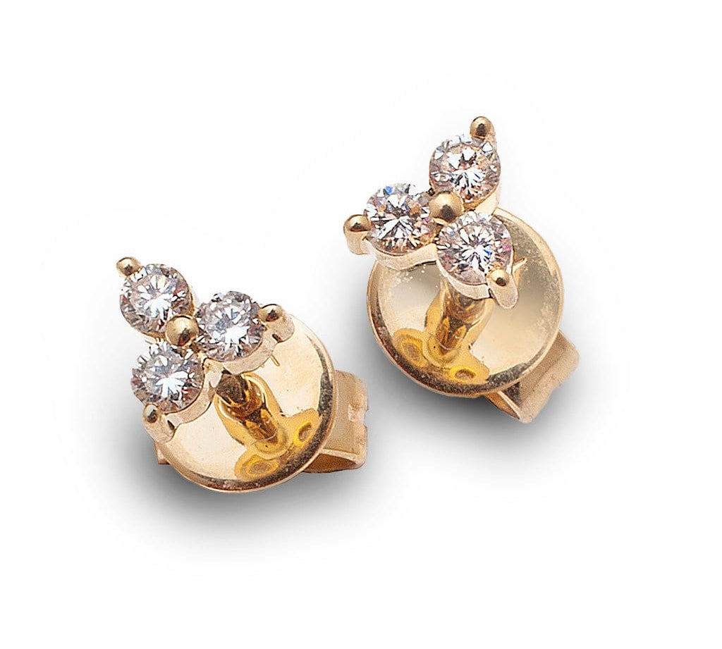 Earrings Yellow Gold Trio Diamond Stud Earrings
