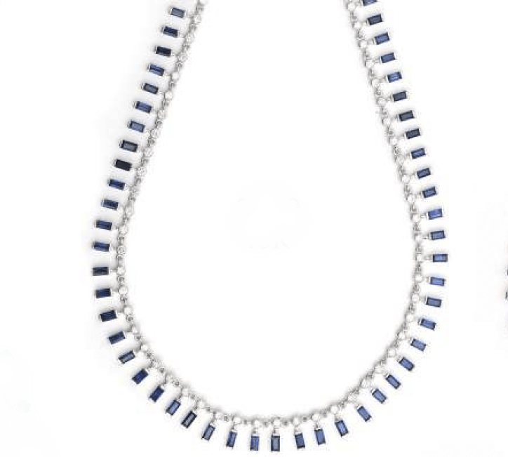 Necklace 14 & 18K Diamond & Blue Sapphire Dot-Dash Necklace