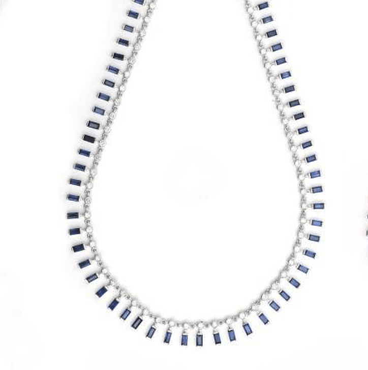 Necklace 14 & 18K Diamond & Blue Sapphire Dot-Dash Necklace