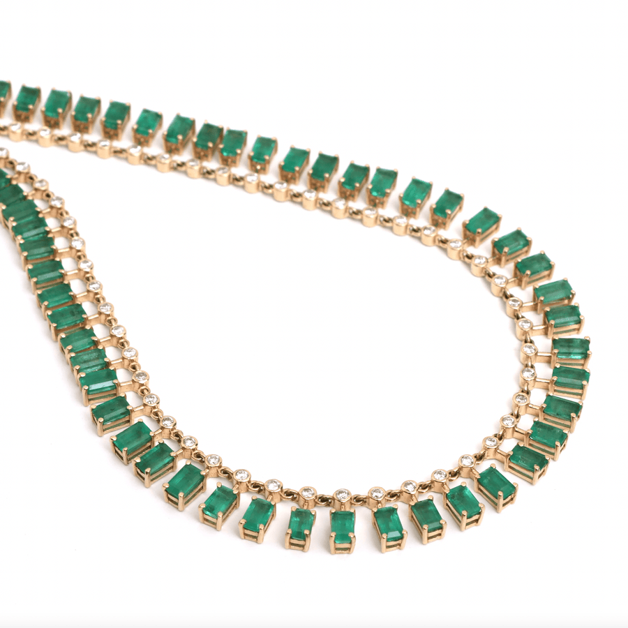 Necklace 14 & 18K Diamond & Emerald Dot-Dash Necklace, 5 x 3 mm (large)
