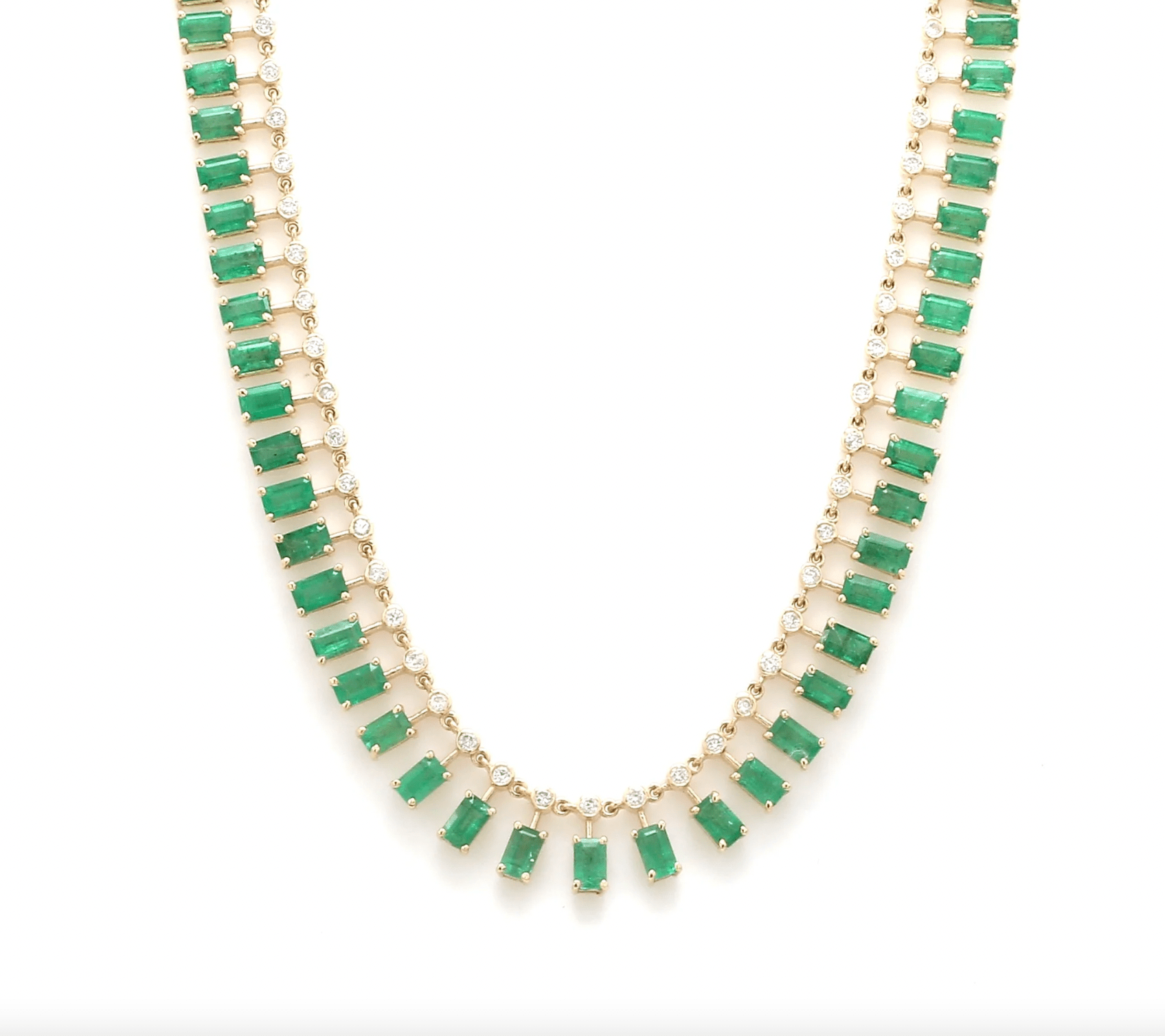 Necklace 14 & 18K Diamond & Emerald Dot-Dash Necklace, 5 x 3 mm (large)