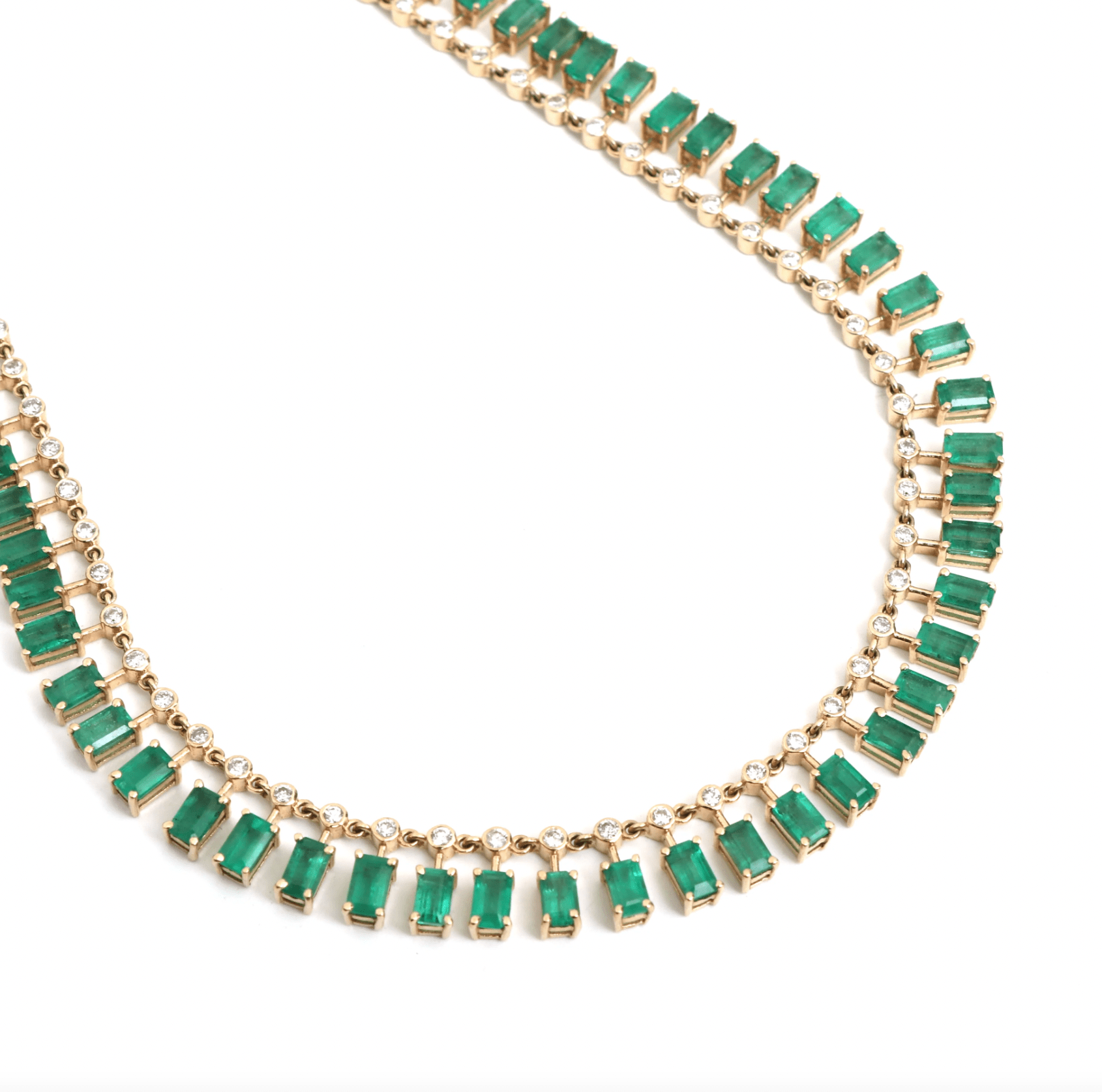 Necklace 14 & 18K Diamond & Emerald Dot-Dash Necklace, 5 x 3 mm (large)