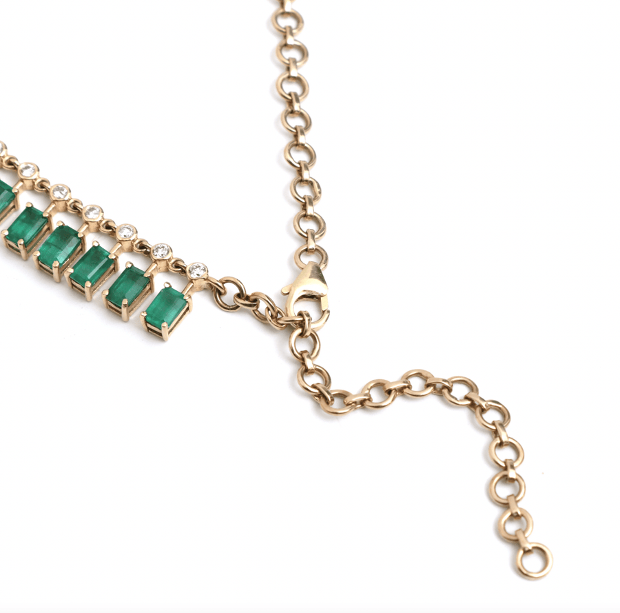 Necklace 14 & 18K Diamond & Emerald Dot-Dash Necklace, 5 x 3 mm (large)