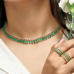 Necklace 14 & 18K Diamond & Emerald Dot-Dash Necklace, 5 x 3 mm (large)