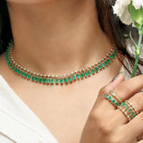 Necklace 14 & 18K Diamond & Emerald Dot-Dash Necklace, 5 x 3 mm (large)