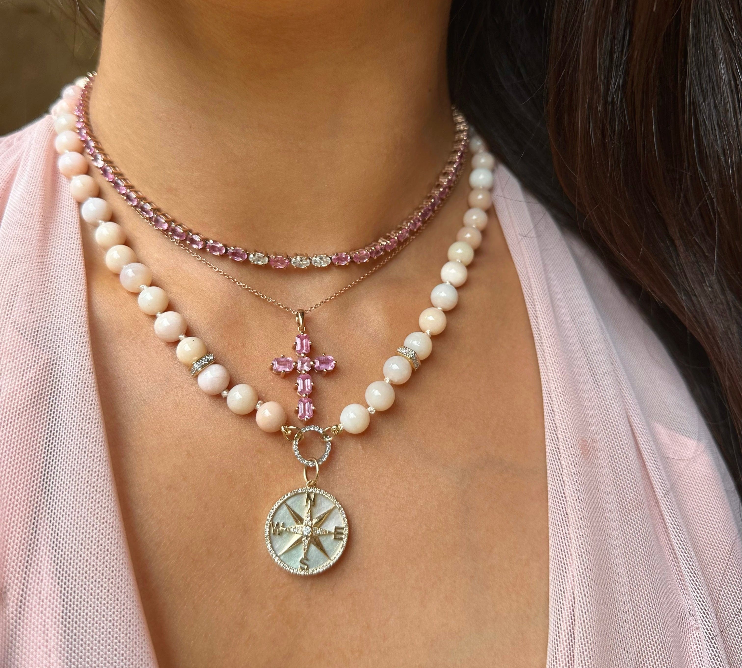 Necklace 14 & 18K Diamond & Pink Opal Necklace.