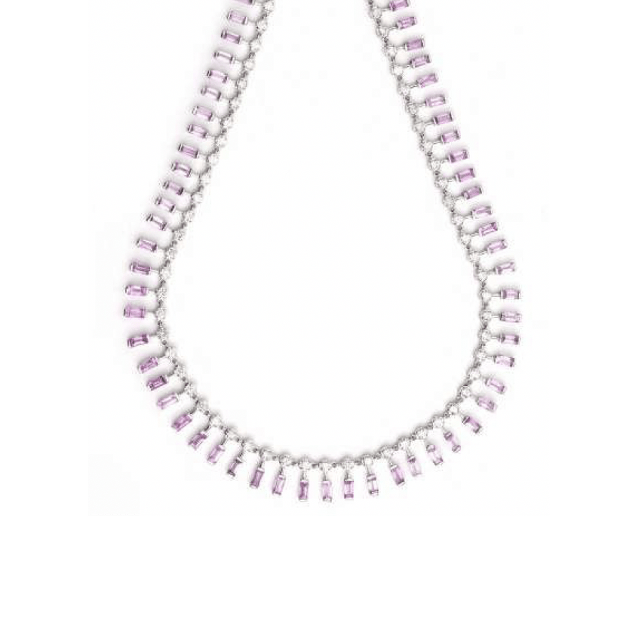 Necklace 14 & 18K Diamond & Pink Sapphire Dot-Dash Necklace