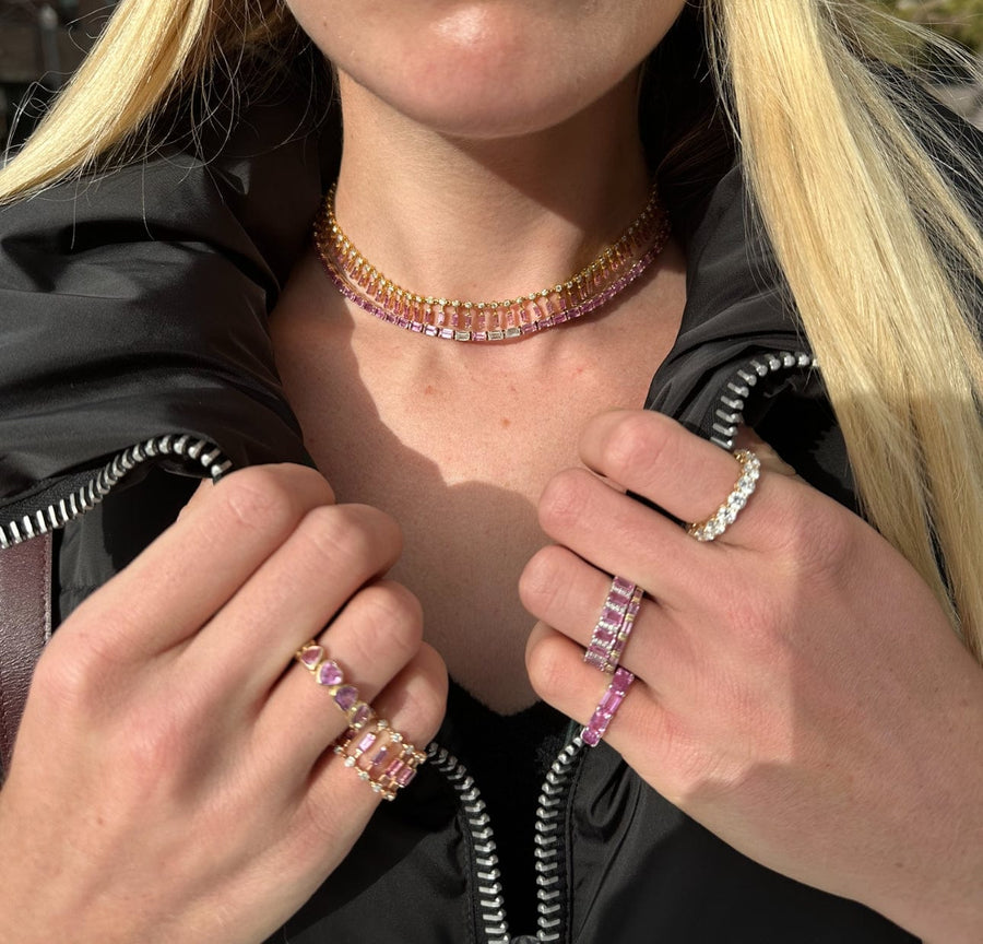 Necklace 14 & 18K Diamond & Pink Sapphire Dot-Dash Necklace