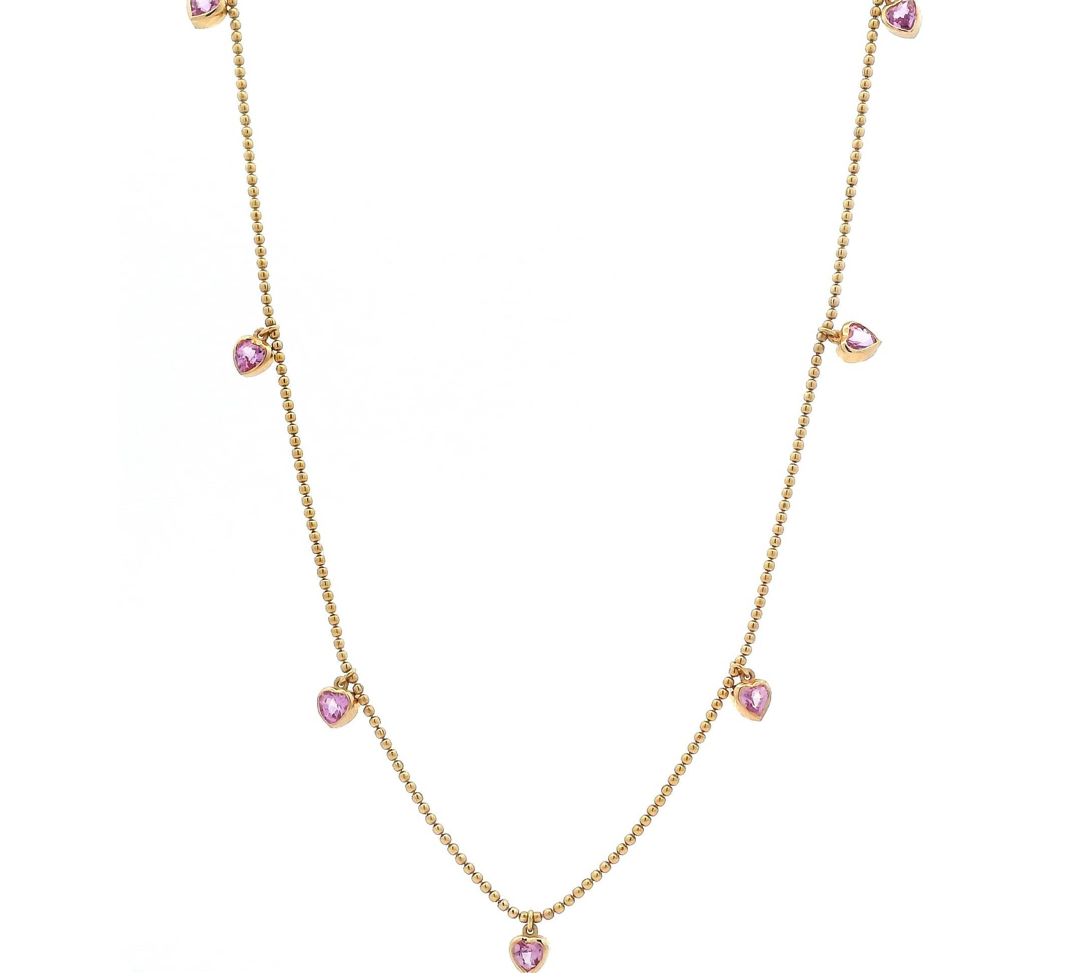 Necklace 14 & 18K Gold Pink Sapphire Heart Bezel Necklace