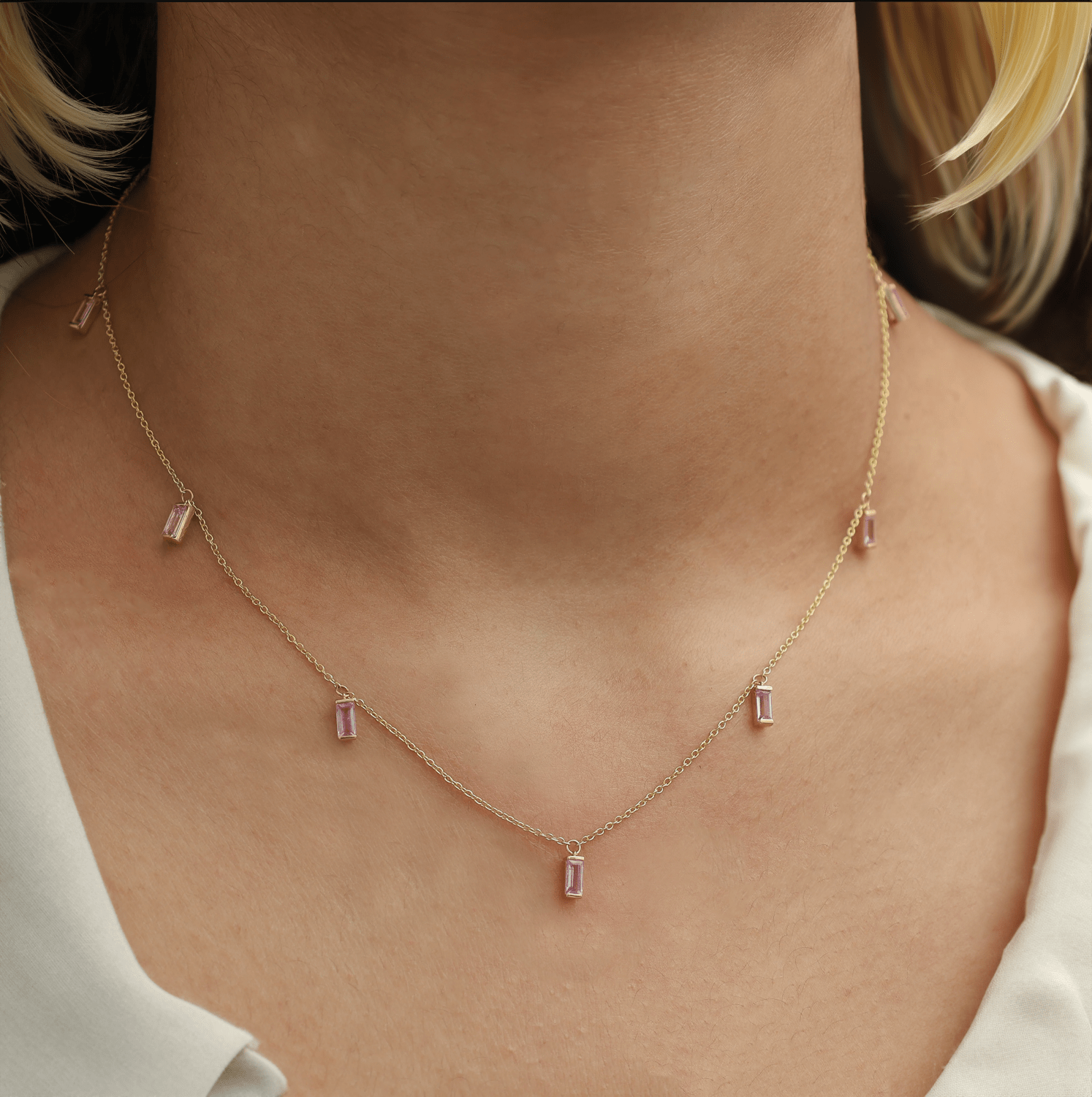 Necklace 14 & 18K Pink Sapphire Baguette Necklace