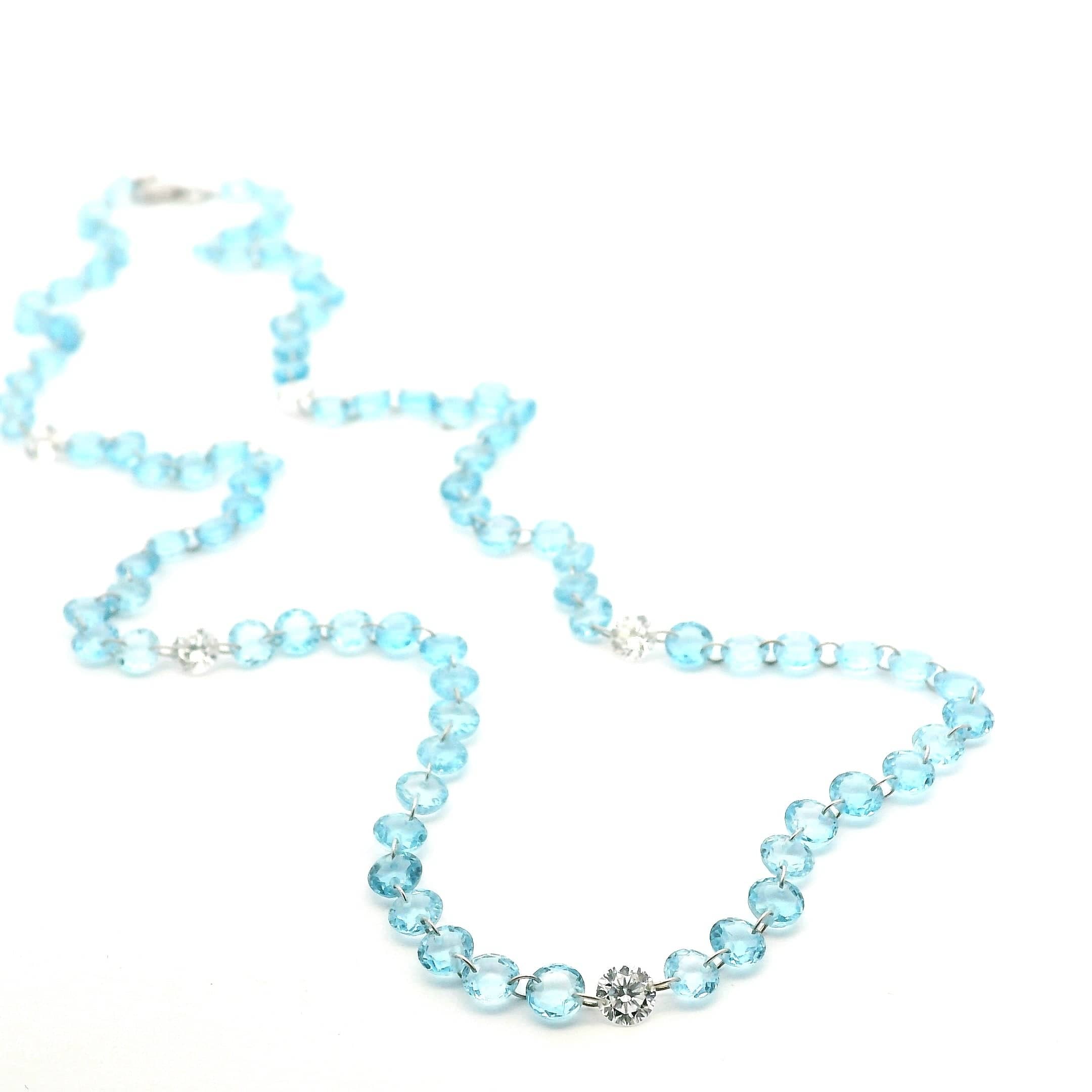 Necklace 14K Gold Blue Topaz And Lab Grown Diamond Strand invisible Set Necklace, Continuous