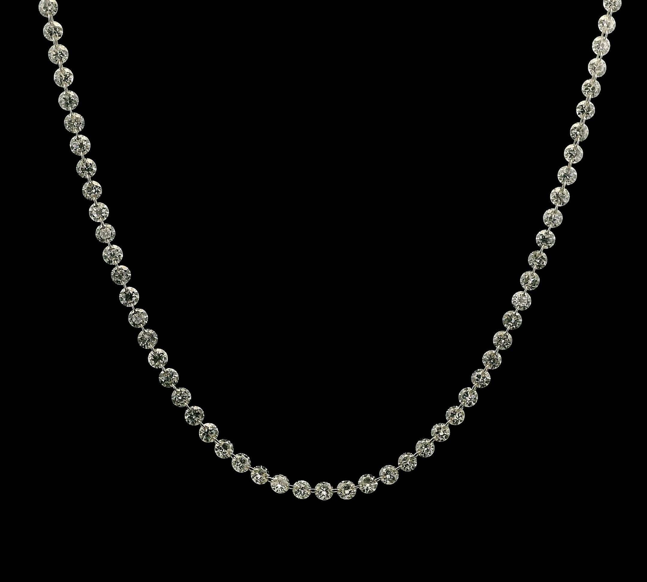 Necklace 14K Gold Diamond Strand invisible Set Drilled Diamond and Chain Necklace, Continuous Diamonds Lab Grown