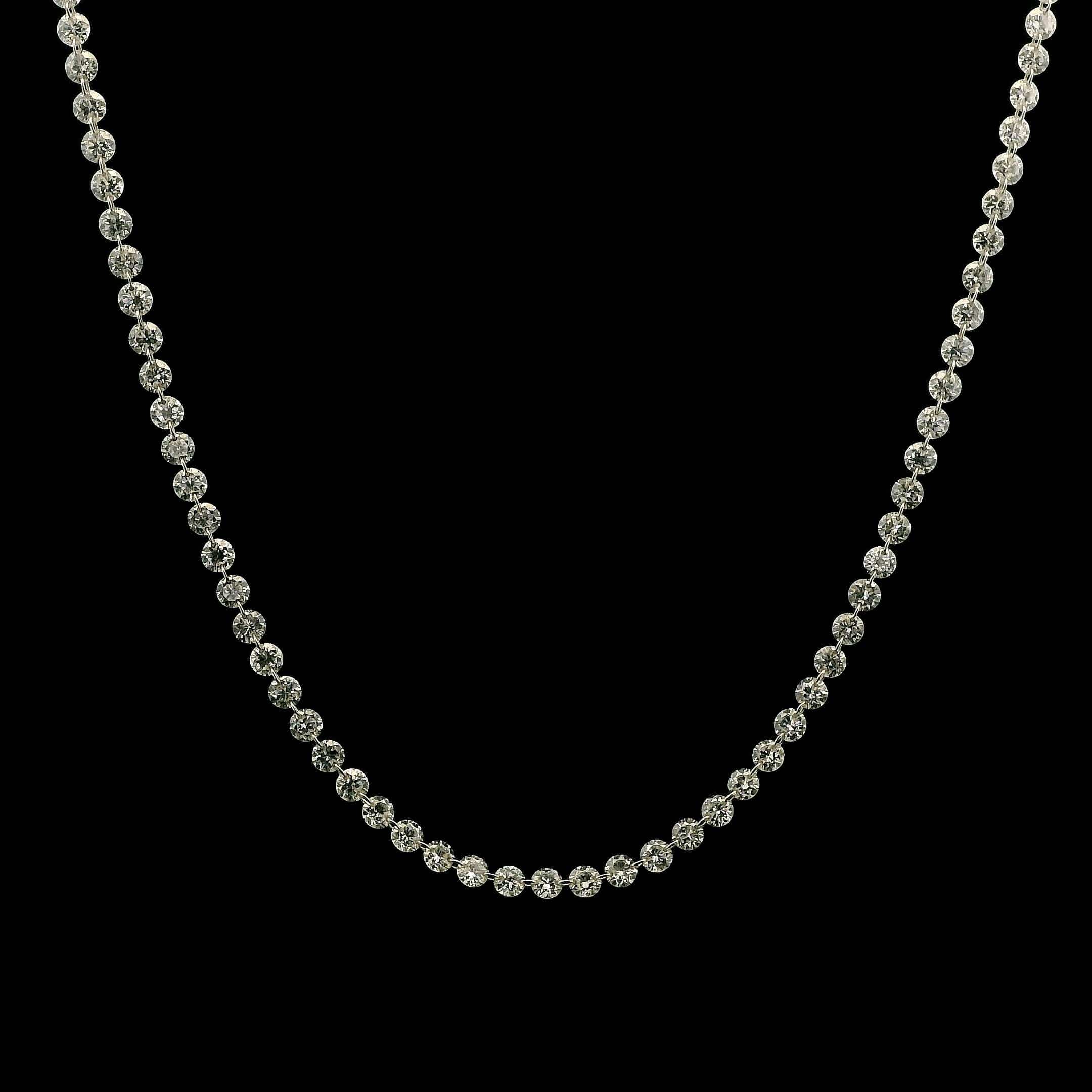 Necklace 14K Gold Diamond Strand invisible Set Drilled Diamond and Chain Necklace, Continuous Diamonds Lab Grown