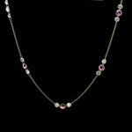 Necklace 14K Gold Invisible Set Laser Drilled Natural Diamonds and Pink Sapphires