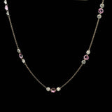 Necklace 14K Gold Invisible Set Laser Drilled Natural Diamonds and Pink Sapphires