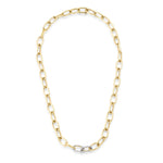 Necklace 14K Gold Two Pave Links Paper Clip Chain Necklace