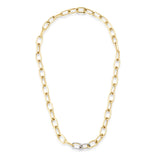 Necklace 14K Gold Two Pave Links Paper Clip Chain Necklace