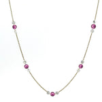 Necklace 16"-18" / Yellow Gold / 14K 18K Gold Invisible Set Drilled Pink Sapphire and Diamond Trio Chain Necklace