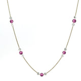Necklace 16"-18" / Yellow Gold / 14K 18K Gold Invisible Set Drilled Pink Sapphire and Diamond Trio Chain Necklace