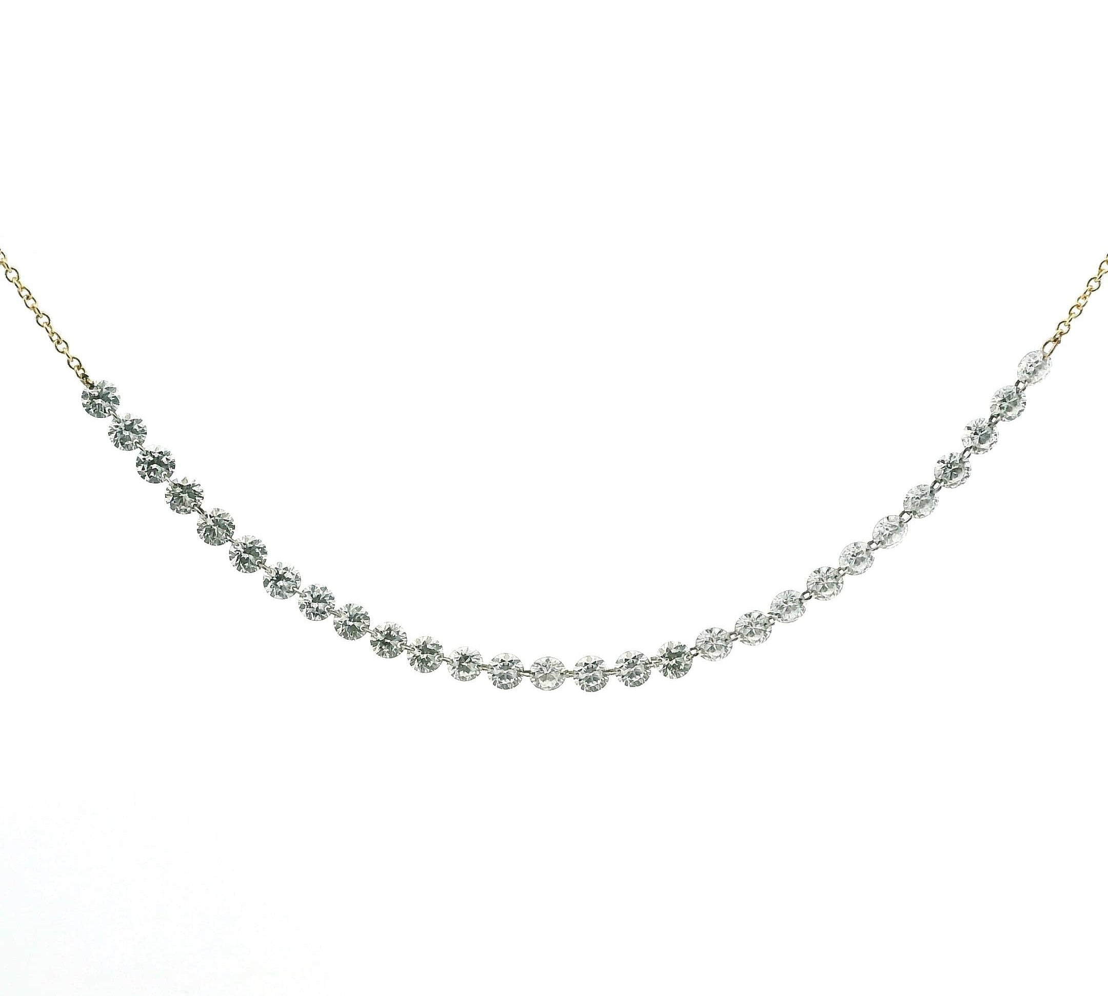 Necklace 16"-18" / Yellow Gold / 18K 18K Gold Diamond Strand invisible Set Drilled Diamond and Chain Necklace, 3.0 cts, Lab Grown