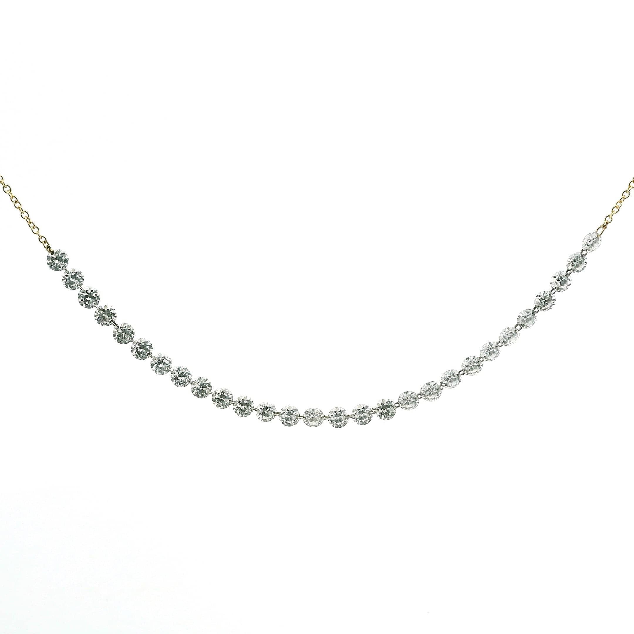 Necklace 16"-18" / Yellow Gold / 18K 18K Gold Diamond Strand invisible Set Drilled Diamond and Chain Necklace, 3.0 cts, Lab Grown