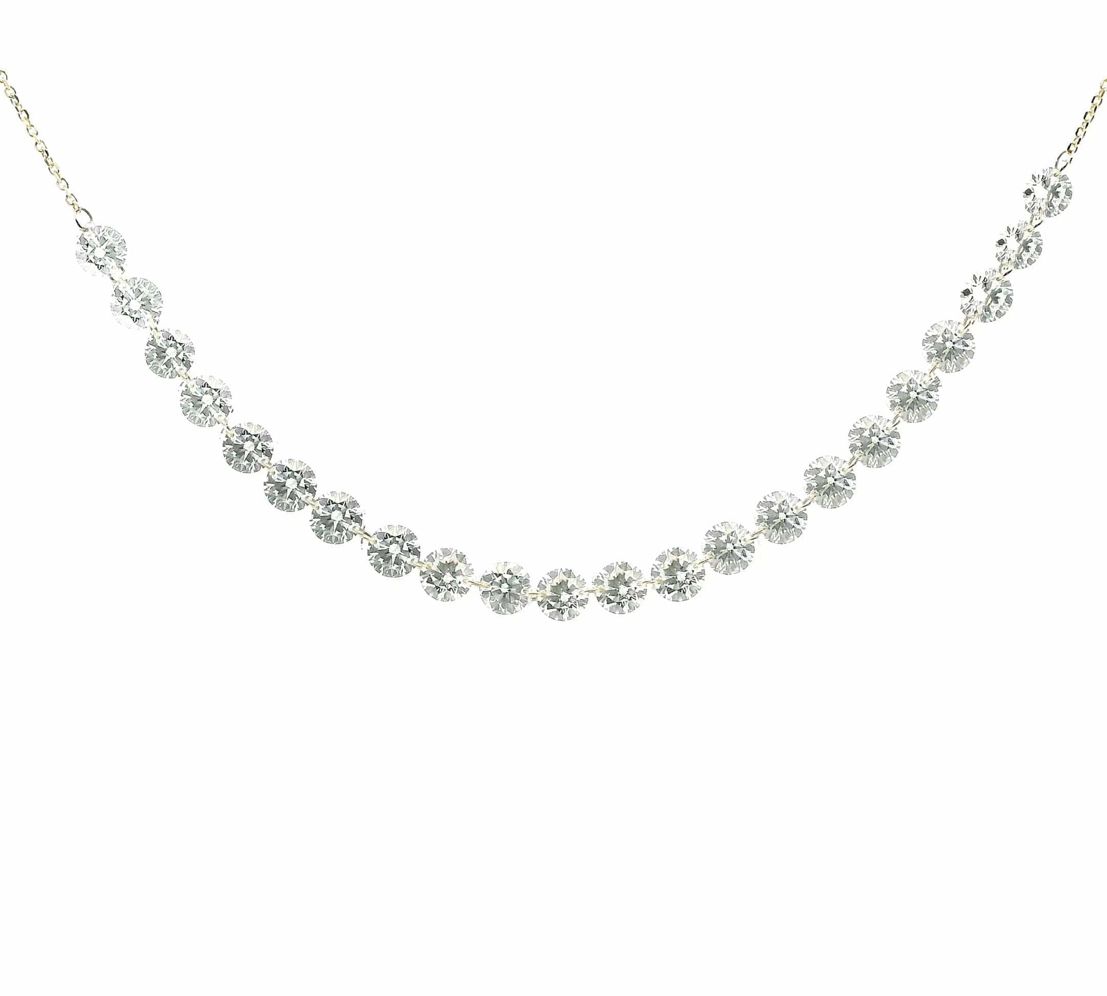Necklace 16"-18" / Yellow Gold / 18K 18K Gold Diamond Strand invisible Set Drilled Diamond and Chain Necklace, 7.93 cts, Lab Grown