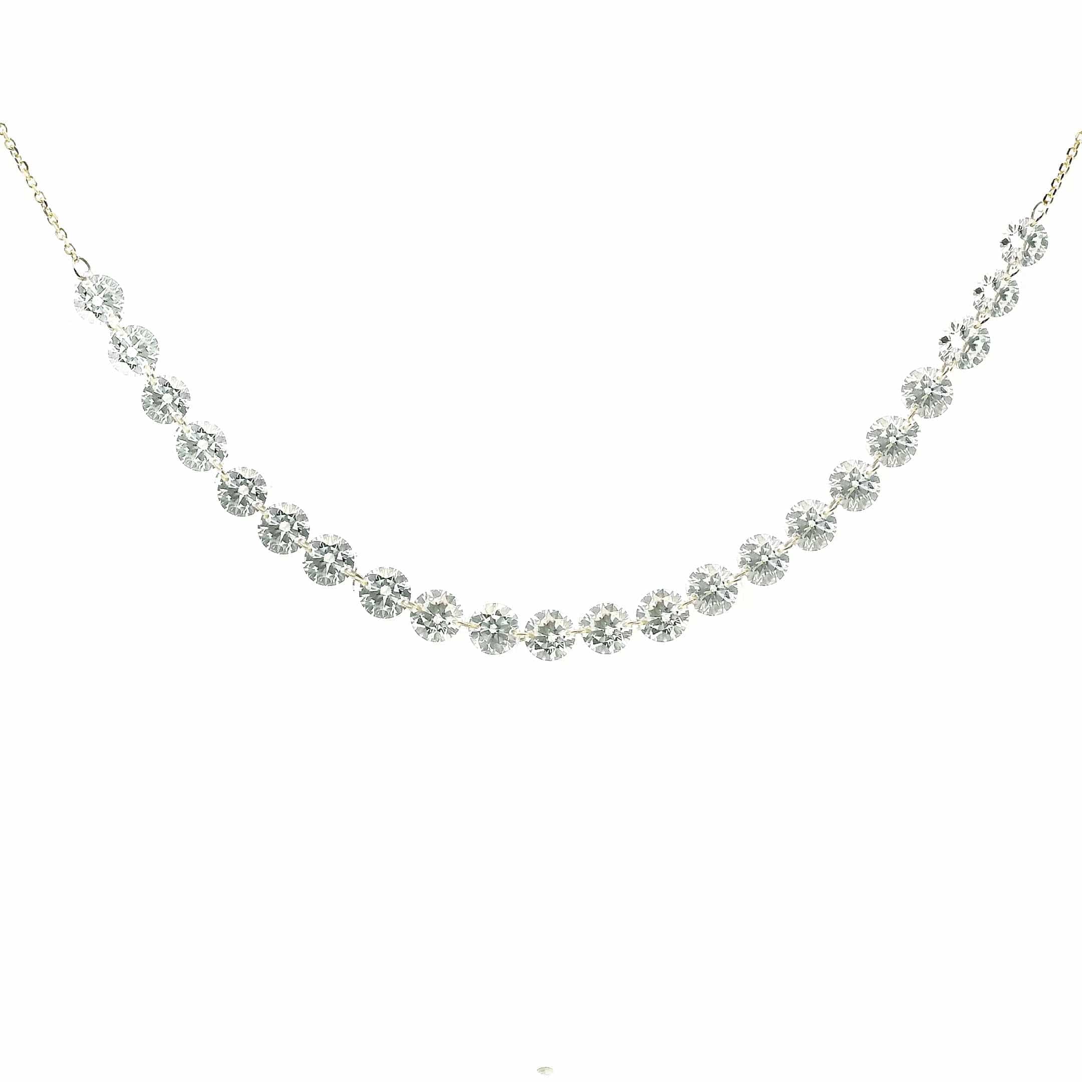 Necklace 16"-18" / Yellow Gold / 18K 18K Gold Diamond Strand invisible Set Drilled Diamond and Chain Necklace, 7.93 cts, Lab Grown