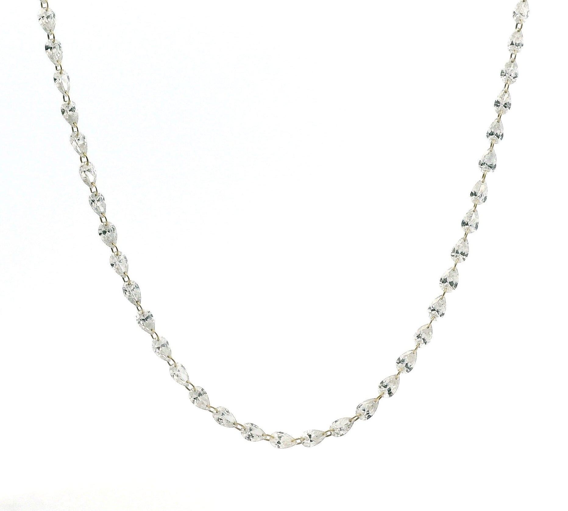 Necklace 16"-18" / Yellow Gold / 18K 18K Gold Diamond Strand invisible Set Drilled East West Pear Diamond and Chain Necklace, 3.53 carats, Lab Grown