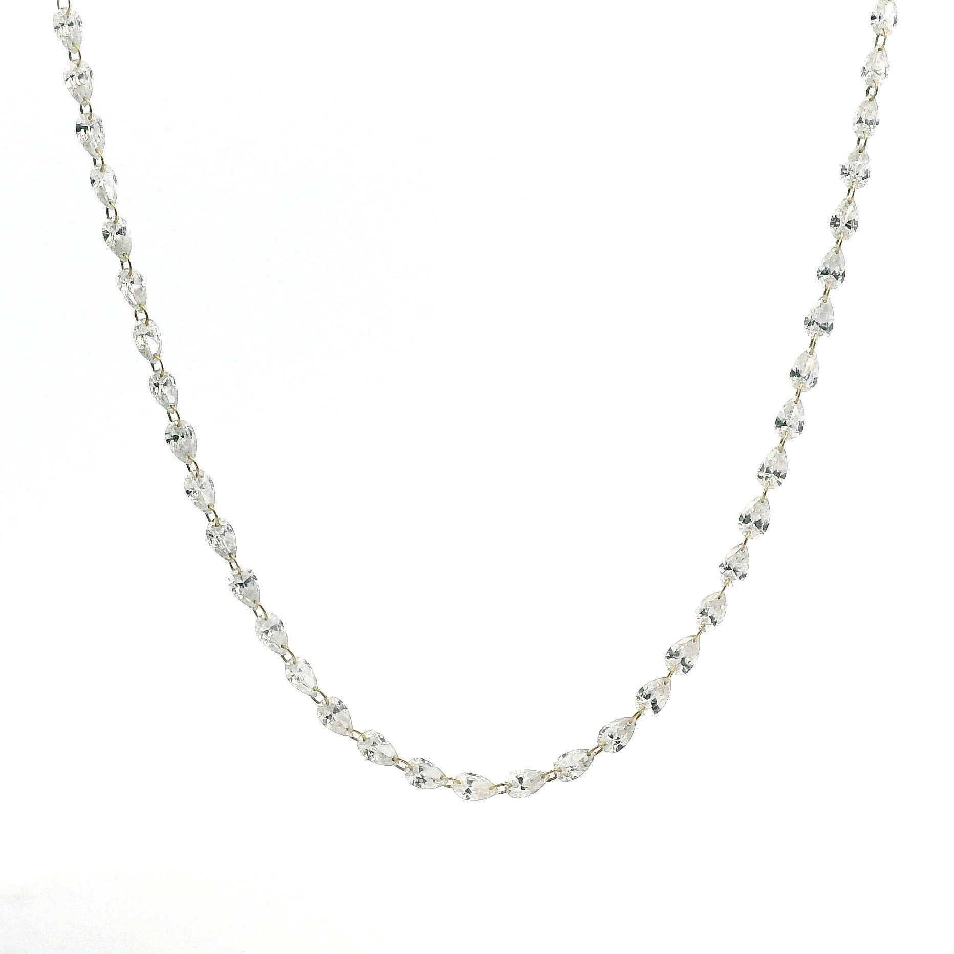 Necklace 16"-18" / Yellow Gold / 18K 18K Gold Diamond Strand invisible Set Drilled East West Pear Diamond and Chain Necklace, 3.53 carats, Lab Grown