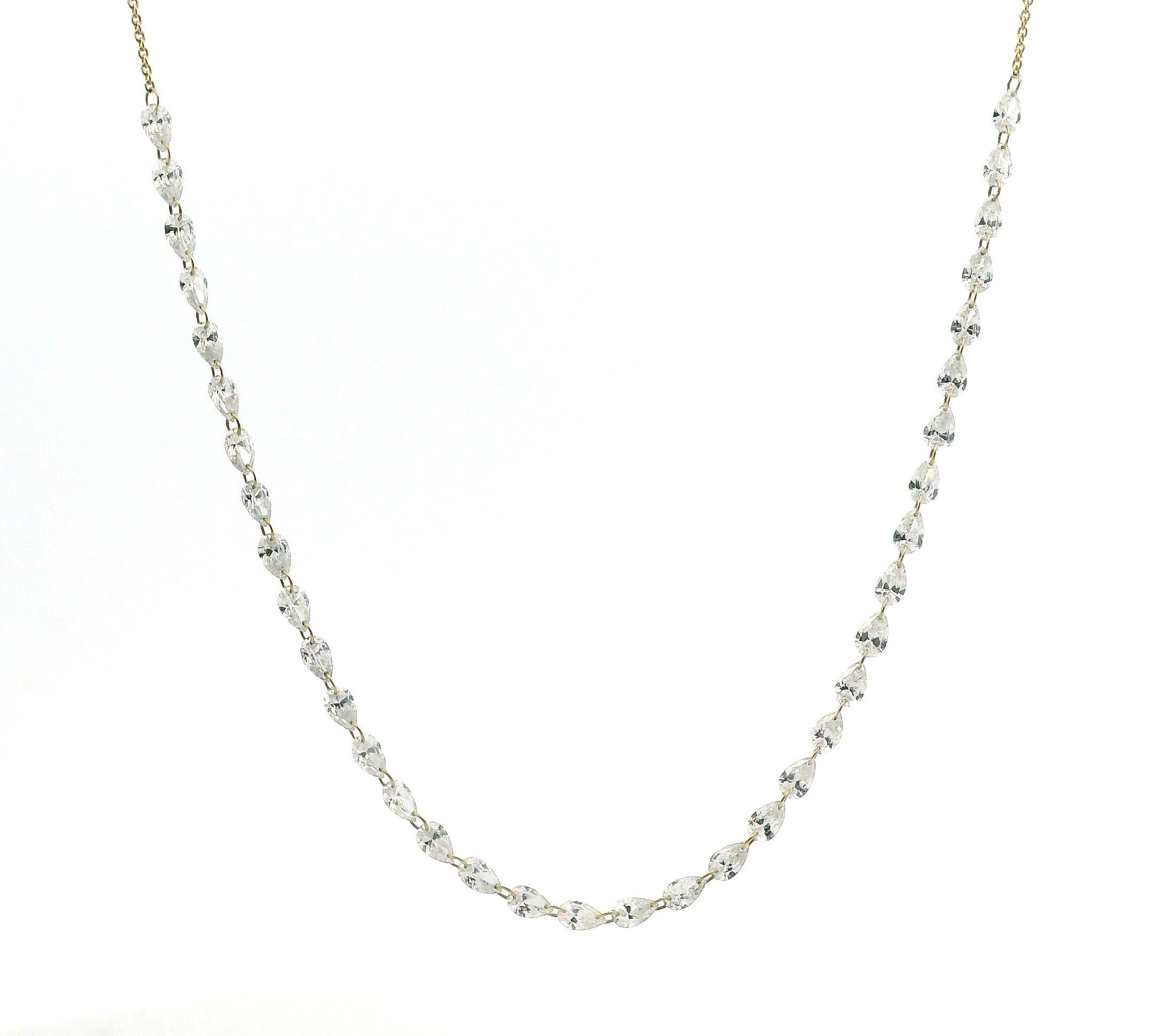 Necklace 16"-18" / Yellow Gold / 18K 18K Gold Diamond Strand invisible Set Drilled East West Pear Diamond and Chain Necklace, 3.53 carats, Lab Grown